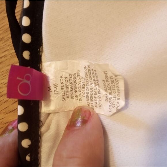 Ocean Pacific Bikini swim top size M Black w/white polka dots and reverse trim - Picture 3 of 3